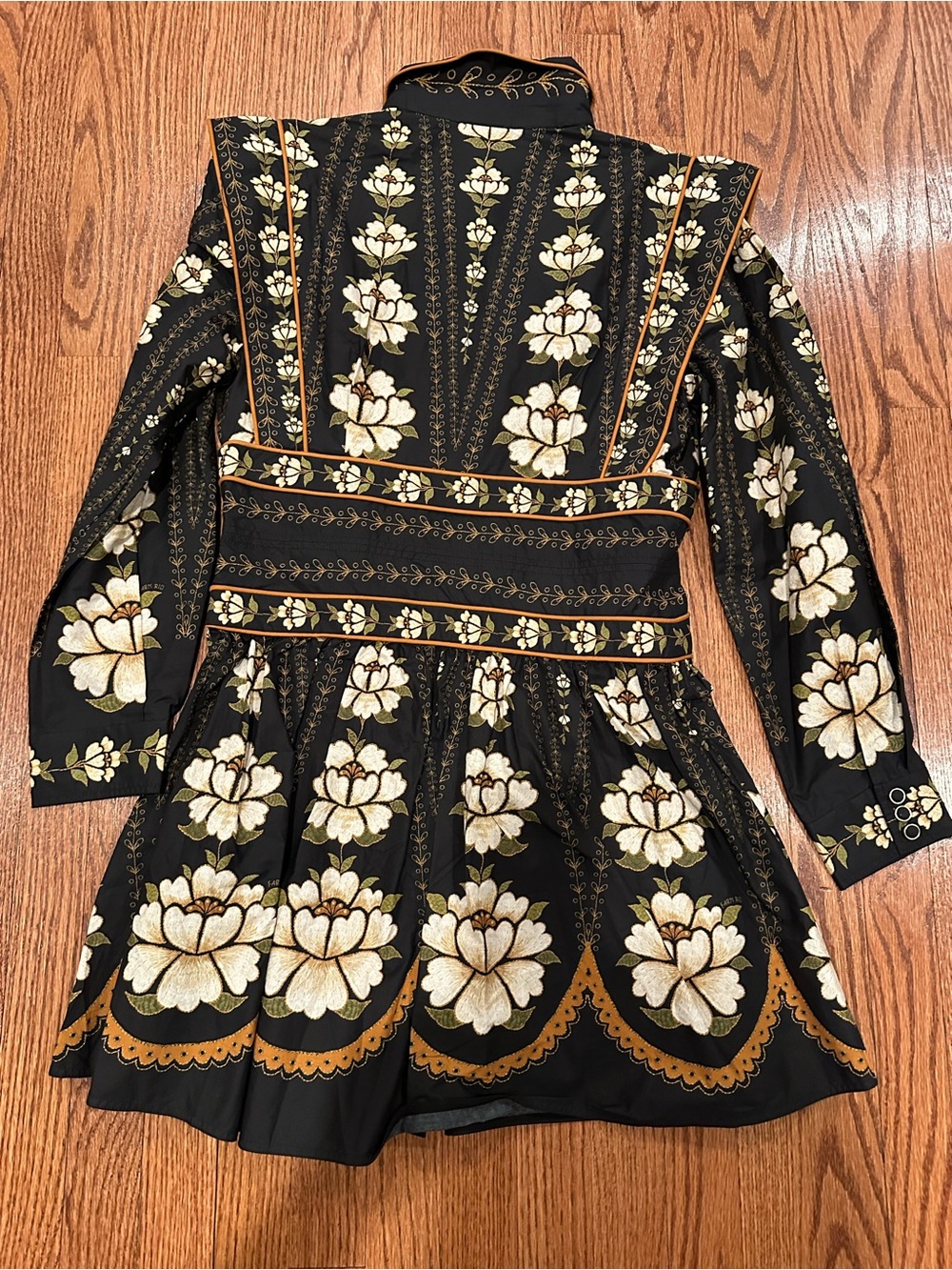 FARM Rio Black Floral Button-Front Mini Dress with Cream & Gold Accents - Picture 8 of 9